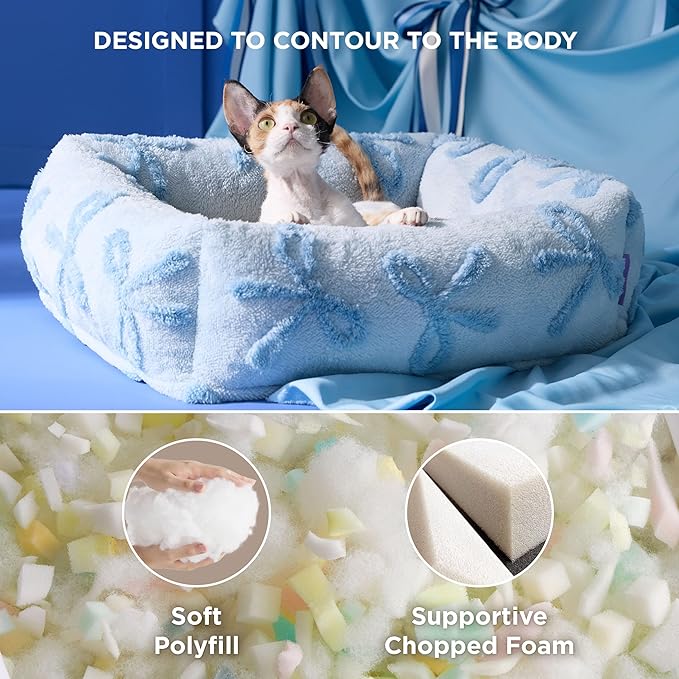 Lesure Cute Dog Bed for Small Dogs & Cats- Washable Puppy Beds,Cozy Rectangle Orthopedic Pet Sofa with Jacquard Shaggy Plush & Anti Slip Bottom,20x19x6inches