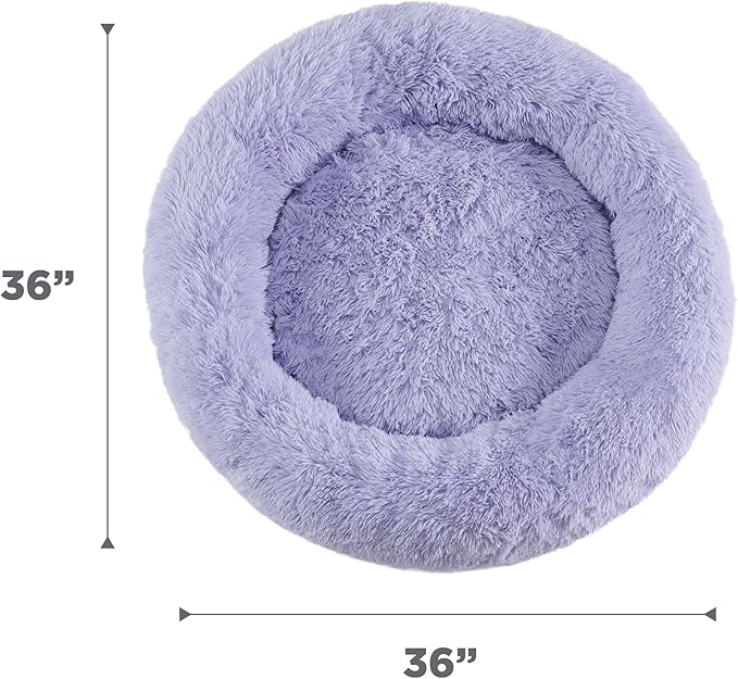 Best Friends by Sheri Original Calming Donut Dog and Cat Bed, Shag Faux Fur, Lavender, (36in x 36in) - Anxiety Relief for Pets Up to 100 lbs