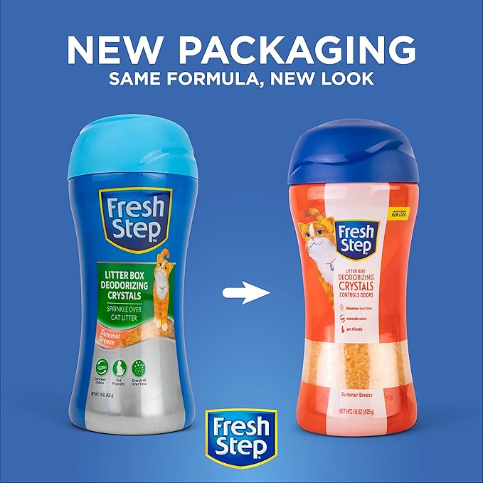 Fresh Step Cat Litter Crystals in Tropical Summer Breeze Scent - Cat Litter Box Deodorizer - Combats Odors and Neutralizes Smells to Keep Your Home Clean, 15 Ounce - 3 Pack