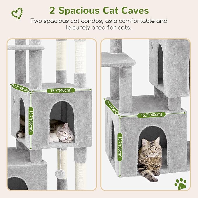 Globlazer Cat Tower for Indoor Cats, Heavy Duty Cat Trees for Large Cats Adult Big Cats Maine Coon Cat Tree Tower with Scratching Post, Extra Large Top Perch, Cat Condos, F61, Cloud Grey, 61inch