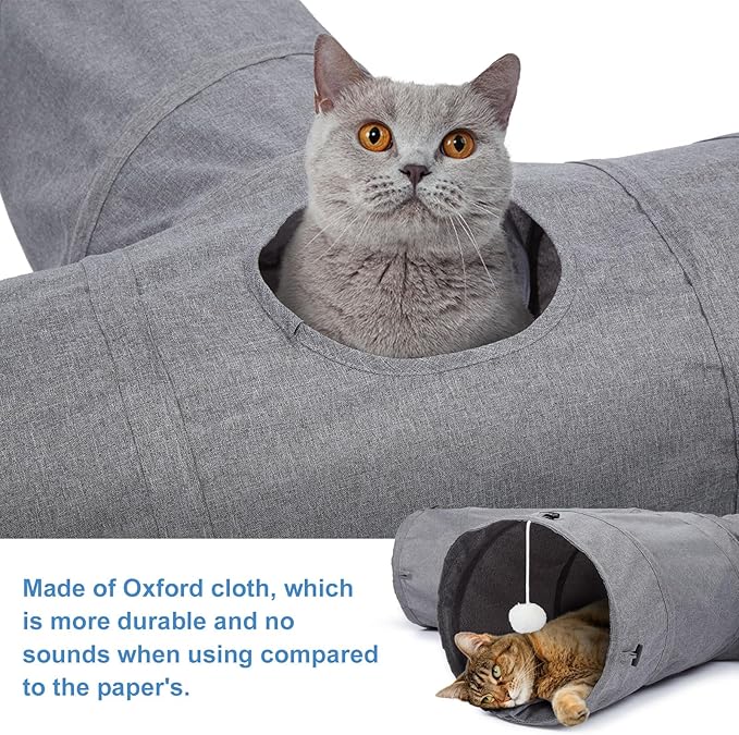 Ownpets Cat Tunnel, Extra Large 3 Way Collapsible Kitty Tunnel Cat Tube with Plush Ball & Feather Toy, Cat Play Tunnel for Large Cat, Kitten, Puppy, Rabbit(12 inches in Diameter)