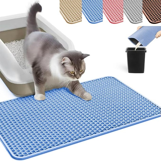 HCY&WLD Cat Litter Mat, Honeycomb Double Layer Cat Litter Trapping Mat, Waterproof Urine Proof Non-Slip, Scatter Control, Less Waste, Easier to Clean (Blue, 35" X 24")