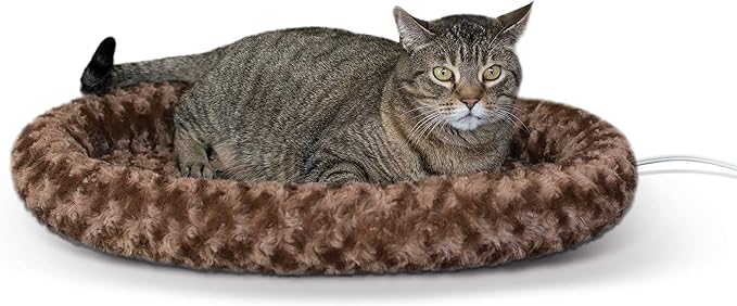K&H Pet Products Bolster Heated Cat Bed for Indoor Cats, Thermo-Kitty Fashion Splash Orthopedic Foam Heated Pet Bed for Large Cats, Dogs, Waterproof Pet Heater, Safety Listed - Large 16 X 22in Mocha