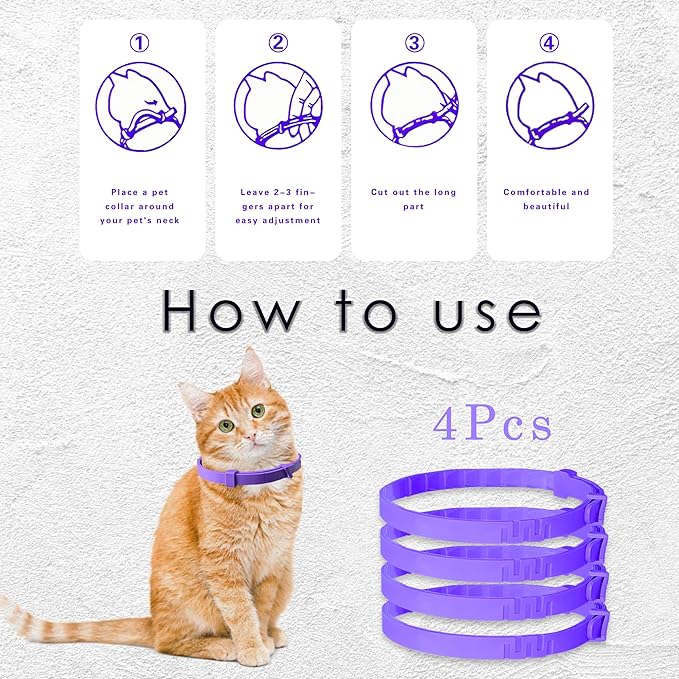 Simnice Calming Collar for Cats - 4 Pack, Cat Calming Collar, Adjustable Cat Pheromone Collars for Anxiety & Stress Relief, Efficient and Comfort (Purple)