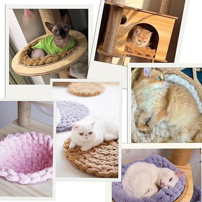 Cat Knitted Bed Mat, Extra-Soft Washable Warm Round Pads Cushions for Indoor Kittens, Cat Trees Towers, Perfect for Kneading and Sleeping (Pink,X-Large)