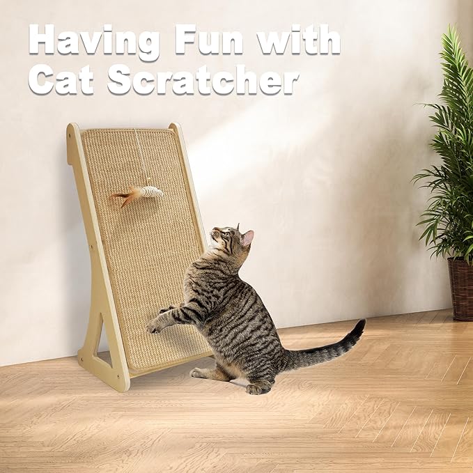 Meeyoview Sisal Cat Scratcher, L Shape Cat Scratching Pad, Vertical Cat Scratch Ramp for Indoor Cats, Wall Furniture Protector with Catnip (Triangular Scratcher)