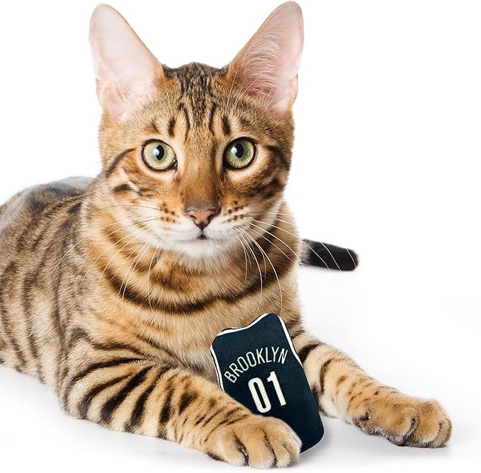 Best Plush CAT Toy - NBA Brooklyn NETS Complete Set of 3 Piece Cat Toys Filled with Fresh Catnip. Includes: 1 Jersey Cat Toy, 1 Basketball Cat Toy with Feathers & 1#1 Fan Cat Toy. Beautiful Team Logo
