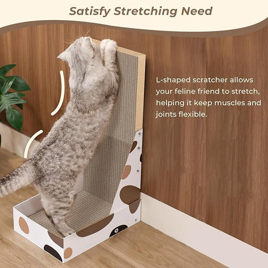 ComSaf Cat Scratching Board, Vertical Cat Scratcher for Indoor Cats, L Shaped Cat Wall Scratcher, Cardboard Cat Scratch Pad Lounger with Box Collecting Scraps, Protect Furniture Couch