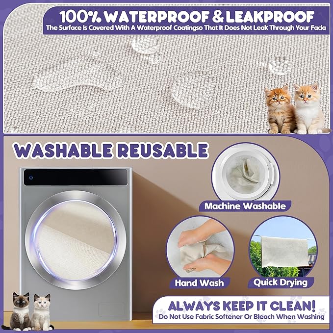 Cat Scratch Furniture Protector - Anti-Slip, Waterproof Sofa Cover to Keep Cats Off, Pet-Friendly Couch Protectors for 3 Cushion Couch, Beige Anti-Scratch Couch Cover for Pets and Kids 134"X71"