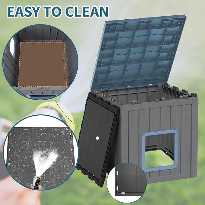 NUNU Outdoor Cat House – Weatherproof & UV Resistant PP Material Shelter with Sloped Asphalt Roof, Durable Cat Condo for Garden, Patio, and Backyard (Blue, Large)