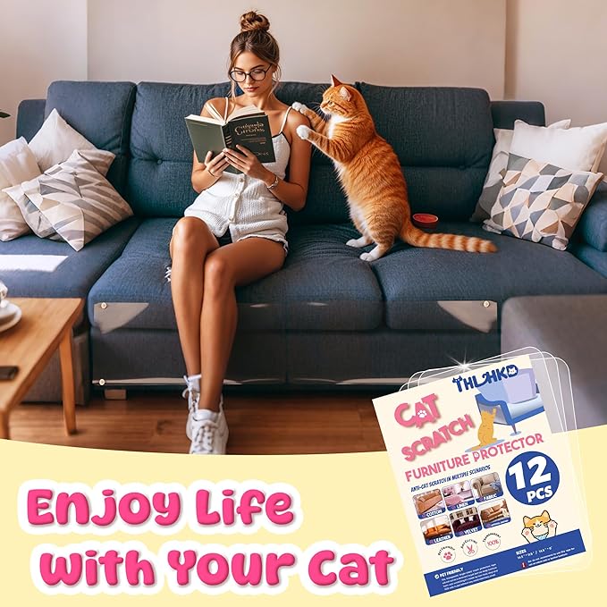 Cat Scratch Furniture Protector: 12 Pcs Couch Protectors Tape from Cats Claws Scratching Single Sided Clear Sticky Sheets Proof Clawing Sofa Corner Protection Cover Anti Scratch for Furniture