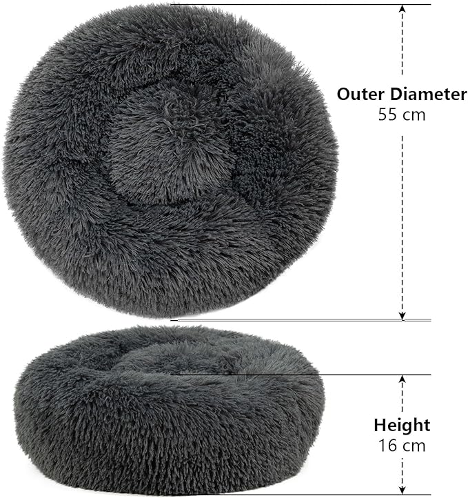 Cat Beds for Indoor Cats Dog Beds for Medium Dogs Round Pet Bed for Puppy and Kitten with Slip-Resistant Bottom Plush Donut Cat Bed, Dark Grey