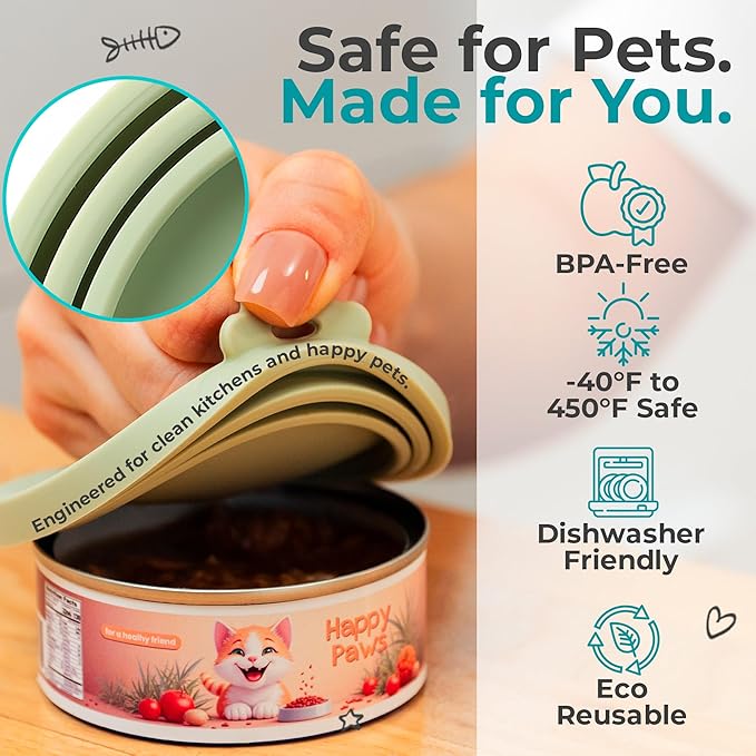 3 Pack Universal Pet Food Can Covers Lids - One fit 3 Standard Size Cans for Cats and Dogs Food Cans - Easy to Clean - Safe Silicone - Emerald Wave