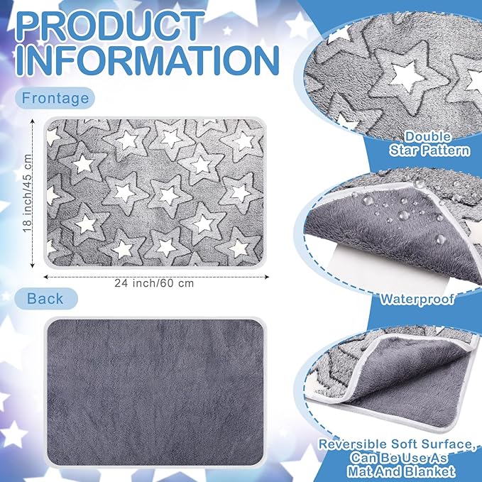 2 Pcs Warming Cat Pad Reflects Heating Dog Crate Self Warming Pad Gray Nursing Cat Blankets Bed Mat for Newborn Kittens Puppies Elder Dog Washable (Double Star,24 x 18)