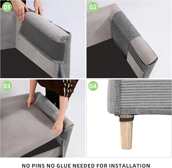 Cat Scratch Couch Protector,23.6L*19.6W inch Scratching Furniture Protector Pad,Cat Scratch Sofa Arm Sheild with Grey Natural Sisal for Protecting Couch Sofa Chair Furniture (Grey/Left Hand)