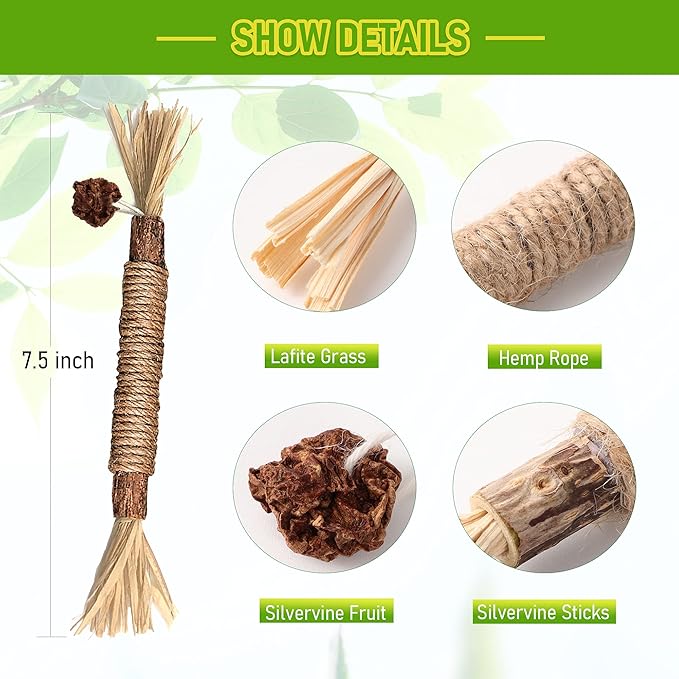 BAWAN Catnip Toys‖ Silvervine for Cats: Cute Cat & Kitten Toys for Indoor Cats Interactive‖ Cat & Kitten Teething Chew Toys for Aggressive Chewers‖ Silvervine Sticks Cat Dental Toy (3PCS)