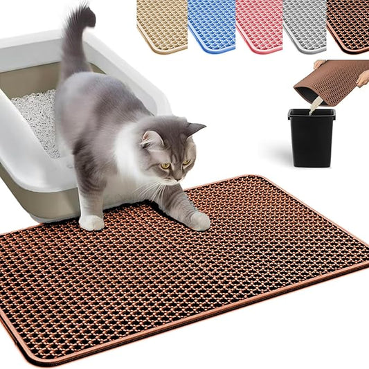 HCY&WLD Cat Litter Mat, Honeycomb Double Layer Cat Litter Trapping Mat, Waterproof Urine Proof Non-Slip, Scatter Control, Less Waste, Easier to Clean (Brown, 45" X 26")