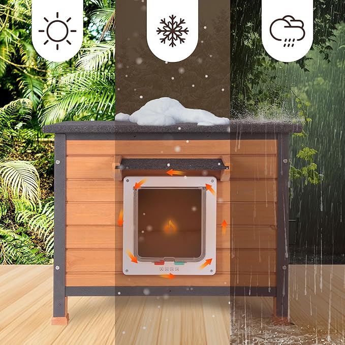 Outdoor Insulated Cat House Weatherproof for Winter, Feral Cat Shelter with Insulated Liner, All Round Metal Frame Wooden Condos, Indoor and Outdoor Use for Cat, Rabbit and Small Animal