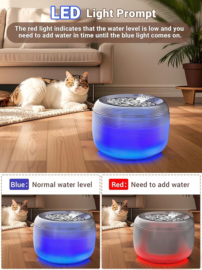 Kastty Quiet Cat Water Fountain, 3.5L/118oz Large Capacity Pet Water Fountain for Cats Indoor with Water Level LED Light, Easy Cleaning Cat Fountains for Drinking Automatic Dog Water Fountain FS75
