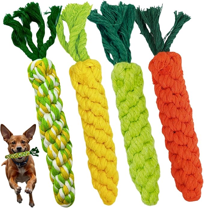 4PCS Mixed Color Woven Pet Chew Set (Yellow, Green, Orange, Rainbow), Dog Chew Toys, Cat Teething Toys, Durable & Safe Interactive Pet Toys
