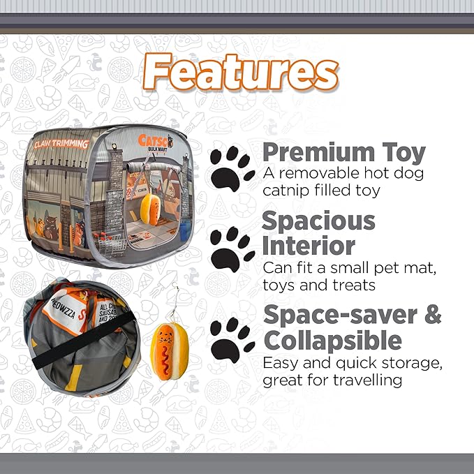 Capnip Cat House & Tent for Indoor Cats – Pop-Up Cat Tent House with Catnip Toy, Shopping Mart Theme for Cats & Kittens, Catsco Bulkmart