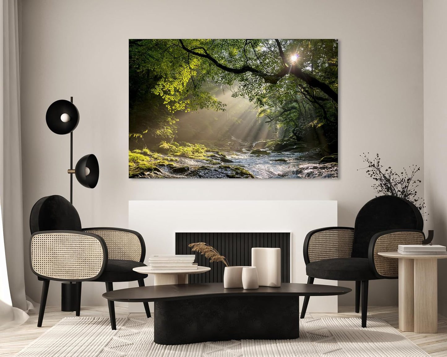 Nature Wall Art Prints - Ocean Forest Mountain Lake Canvas Landscapes - Small to Extra Large Living Room Bedroom Kitchen Bathroom Décor (Rocky River in the Woods, 28L" x 41W")
