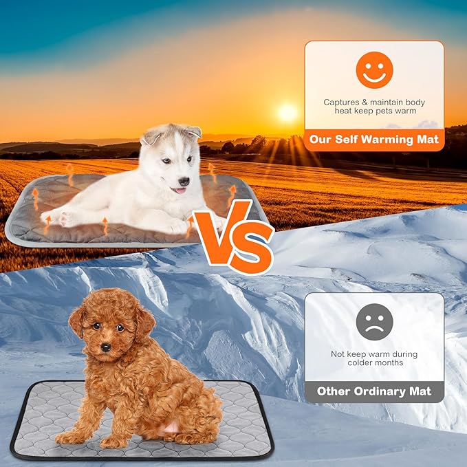 2 Pack Self Heating Cat Mat Self Warming Pet Pads Washable Kennel Mat Dog Crate Pad Reflects Body Heat Non Skid Cat Thermal Pads for Puppy Indoor Outdoor(Gray,16 x 20 Inches)