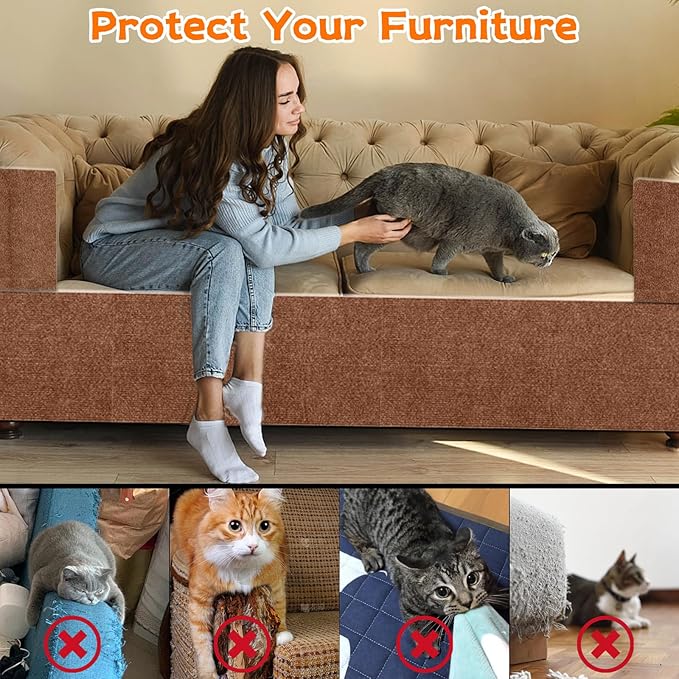 Cat Scratching Mat, Self-Adhesive Cat Scratching Carpet, Trimmable at Scratch Furniture Protector for Cat Tree Shelves, Cat Scratching Post Couch Protector (1PC, Brown)