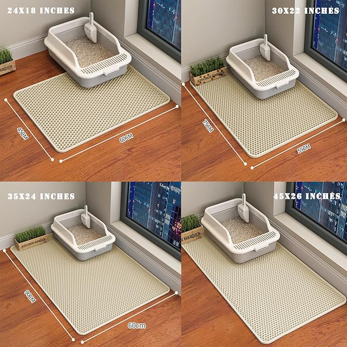 HCY&WLD Cat Litter Mat, Honeycomb Double Layer Cat Litter Trapping Mat, Waterproof Urine Proof Non-Slip, Scatter Control, Less Waste, Easier to Clean (Beige, 45" X 26")