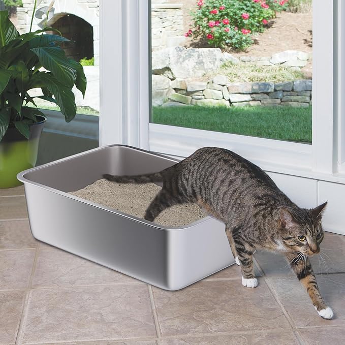 Stainless Steel Cat Litter Box, 20"x14"x6"(Height) Large Metal Litter Box, Easy to Clean, Non Stick No Smell Litterbox for Adult Cats/Kitty