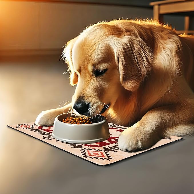 Lunarable Tribal Pet Mat for Food and Water, Original National Heritage Maya Pyramids Local Region Esoteric Myth Motive, Non-Slip Rubber Mat for Dogs and Cats, 18" X 12", Maroon