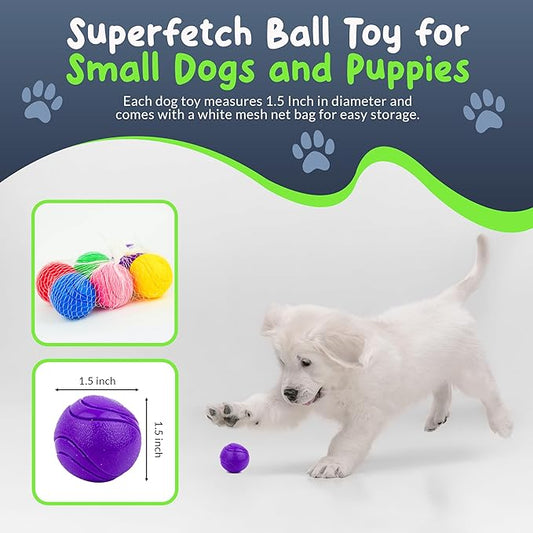 SuperFetch Dog Balls 1.5 Inch - Squeaky Dog Toys for Small Dogs and Puppies - Rubber Balls for Fetch, Training, Teething, Boredom and Solo Play - 6 Pack