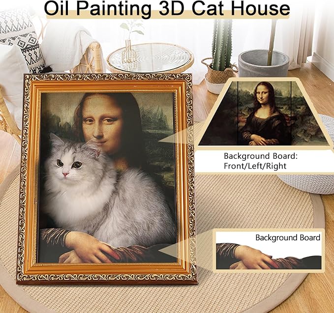 Mona Lisa Cat Scratcher Bed - 3D Art Armrest Design, 50lbs Eco-Friendly Cardboard, No-Tools Assembly for Cats/Rabbits
