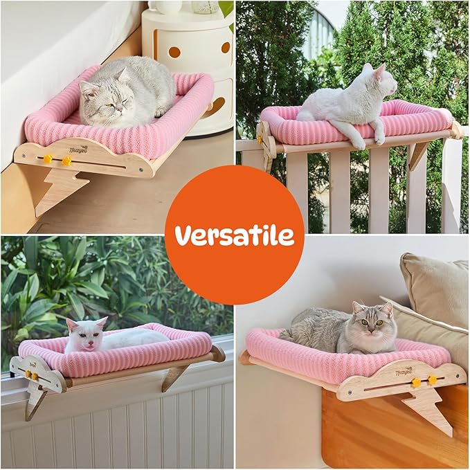 Large Hanging Cat Window Perch & Seat - Sturdy Solid Wood Frame, Easy to Adjust Hammock Bed with Padded Enclosure | for Windowsill & Shelf | Beds for Inside Cats, Indoor Cats & Small Dogs