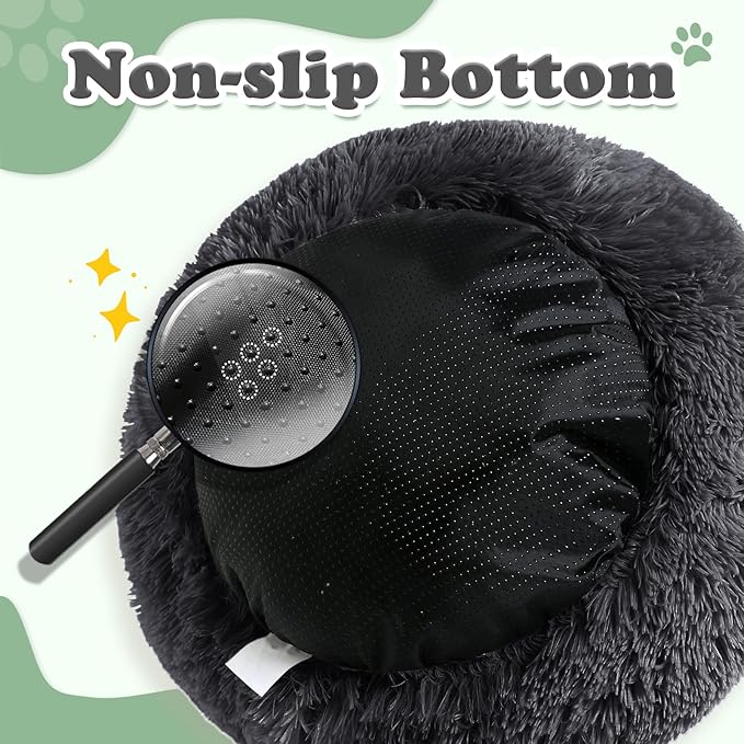 JOLLYVOGUE Dog & Cat Bed, Calming Anti-Anxiety Pet Bed for Small Dogs, Fluffy Donut Cushion for Small and Medium Pets (20")