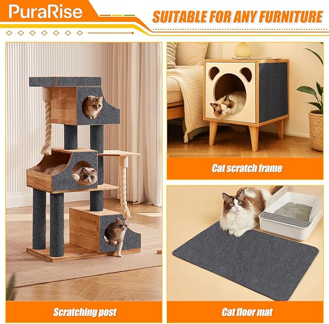 2PCS Cat Scratch Furniture Protector Mat DIY Self-Adhesive,39.3”X 15.8”，Includes Nano Adhesive and Fixing Nails (Gray)，for Sofa, Walls, Floors，Cat Tree,Door, Durable & Pet-Friendly
