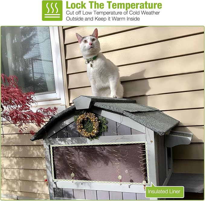 GUTINNEEN Outdoor Cat House Insulated Weathproof Two Story Feral Cat Shelter for Winter with Escape Door