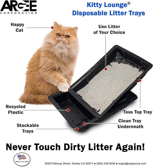 Kitty Lounge Disposable Litter Tray, Black, 50-Pack- Argee RG606/50, Black