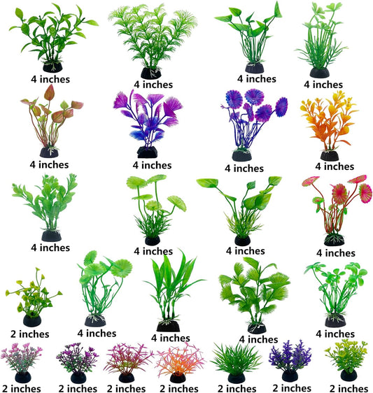 24PCS Plastic Artificial Aquarium Plants, Fake Realistic Plants for Aquarium Fish Tank Vivid