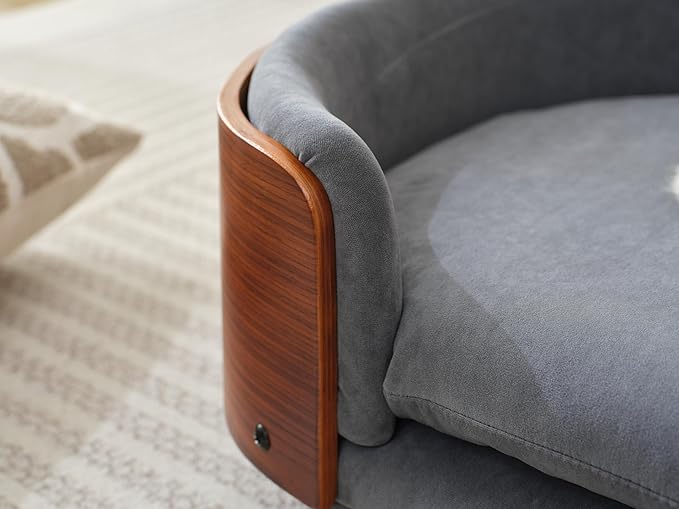 HomSof 30.7" Scandinavian Style Elevated Dog Bed Pet Sofa with Solid Wood Legs and Bent Wood Back,Velvet Cushion,Mid Size,Grey+Brown