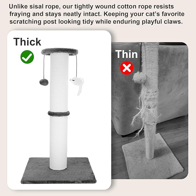 Cat Scratching Post 34 Inches Heavy Duty and Thicker Cat Scratching Post Sisal Rope with Hanging Ball and Mice Scratching Post for Indoor Cats and Adult(Grey)