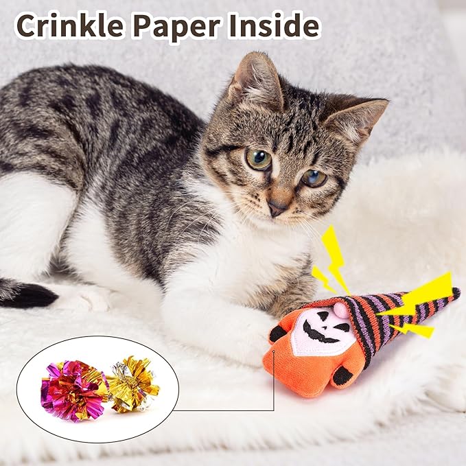 Retro Shaw Cat Toys, Horror Crinkly Catnip Toys for Indoor Cats Kitten, Interactive Cat Nip Kitty Kicker Chew Tossing, Safe Teeth Cleaning Toy for All Breeds - Pack of 3