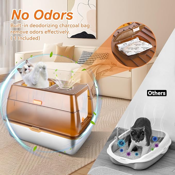 Stainless Steel Cat Litter Box with Lid, XXL Extra Large Enclosed Litter Box for Big Cats High Sided Metal with Removable Lid & Scoop, Front &Top Entry Odor Free, Anti-Leakage, Easy Cleaning