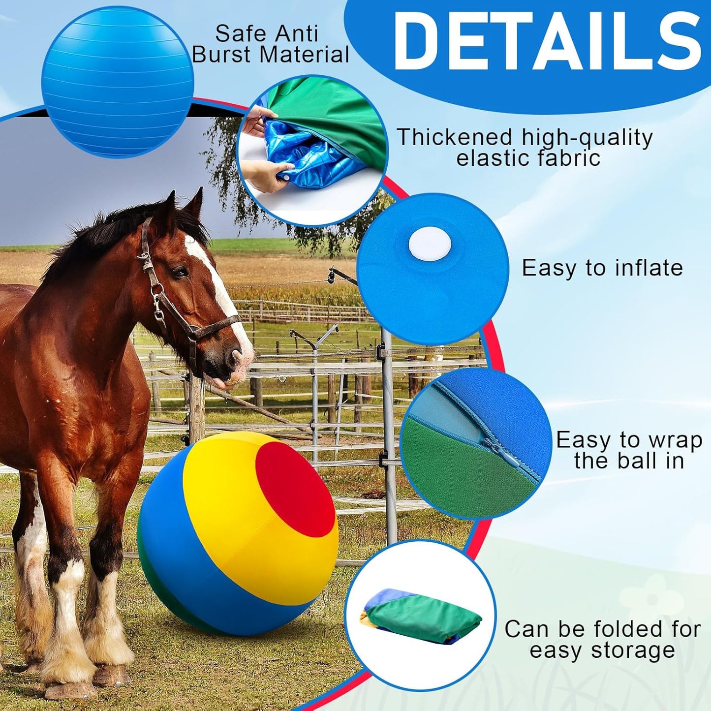 40inch Giant Herding Ball with Ball Cover Anti Burst Please Watch VCR for How to Inflation Horse Toys for Horses Stall Entertainment Play, Pump Included (Mixed Color,Classic)