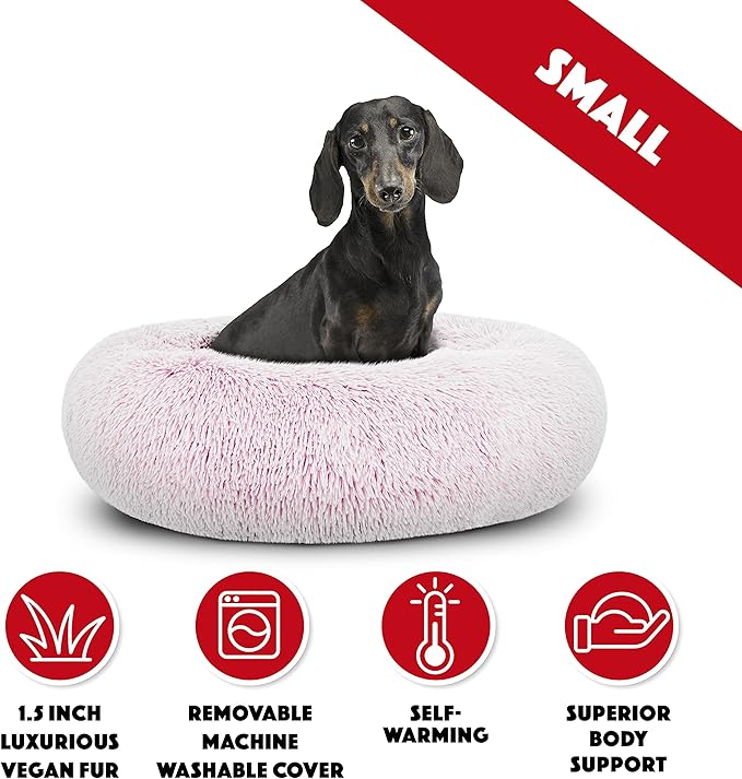 The Dog’s Bed Sound Sleep Original Calming Dog & Cat Bed, Anti-Anxiety Plush Faux Fur Donut Nest Snuggler, with Removable Cover, Veterinary Approved