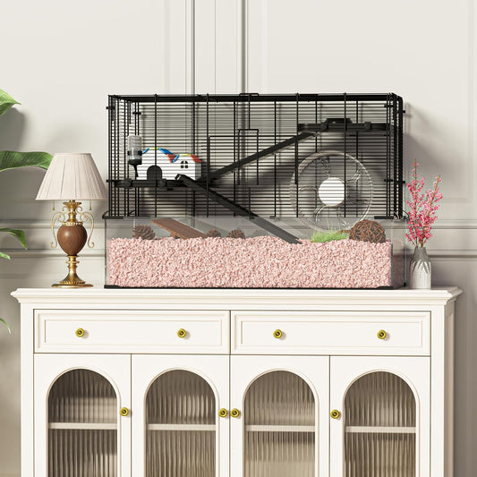 3-Tier Glass Hamster Tank, Large Hamster Cage Habitat with 11inch Big Running Wheel for Rat, Mouse, Gerbil, Syrian Hamster, 590 SQ INCHES
