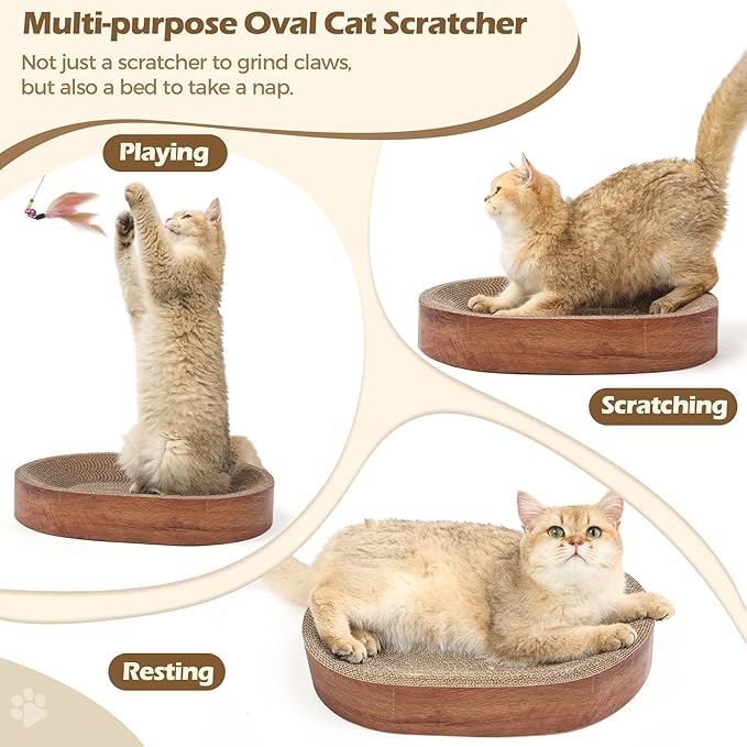 ComSaf Cat Scratching Board - Cat Scratcher Bed for Indoor Cats, Corrugated Cardboard Cat Scratch Pad, Durable Oval Cat Scratcher Bed Bowl for Kitten, Furniture Protector