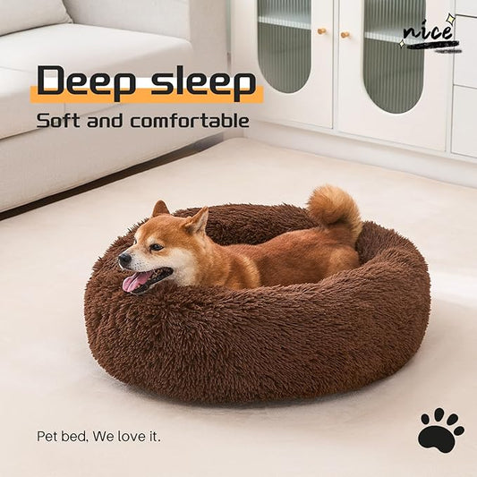 Comfort Donut Dog Bed for Small Dogs, Cat Bed & Pet Bed for Indoor Use, Medium Size with Soft Plush, Round Dog Beds for Large Dogs and Cats