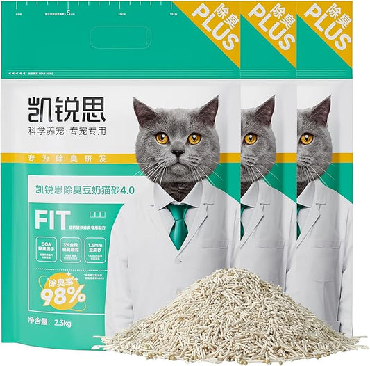 KERES Clumping Cat Litter - Odor Control, Dust-Free, Ultra Absorbent and Flushable, Free & Clean Unscented Tofu Cat Litter, Low Tracking, Safe & Natural (5.07lb*3bag)