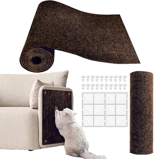 Cat Scratch Couch Furniture Protector, Adhesive Cat Scratch Pad Deterrent for Furniture, DIY Climbing Scratcher for Indoor Cats (Brown, 78.7x15.8 in)